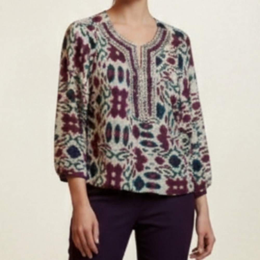 SALE 2/$12  Jones New York Embellished Neck Blouse Small Petite Satin Purple